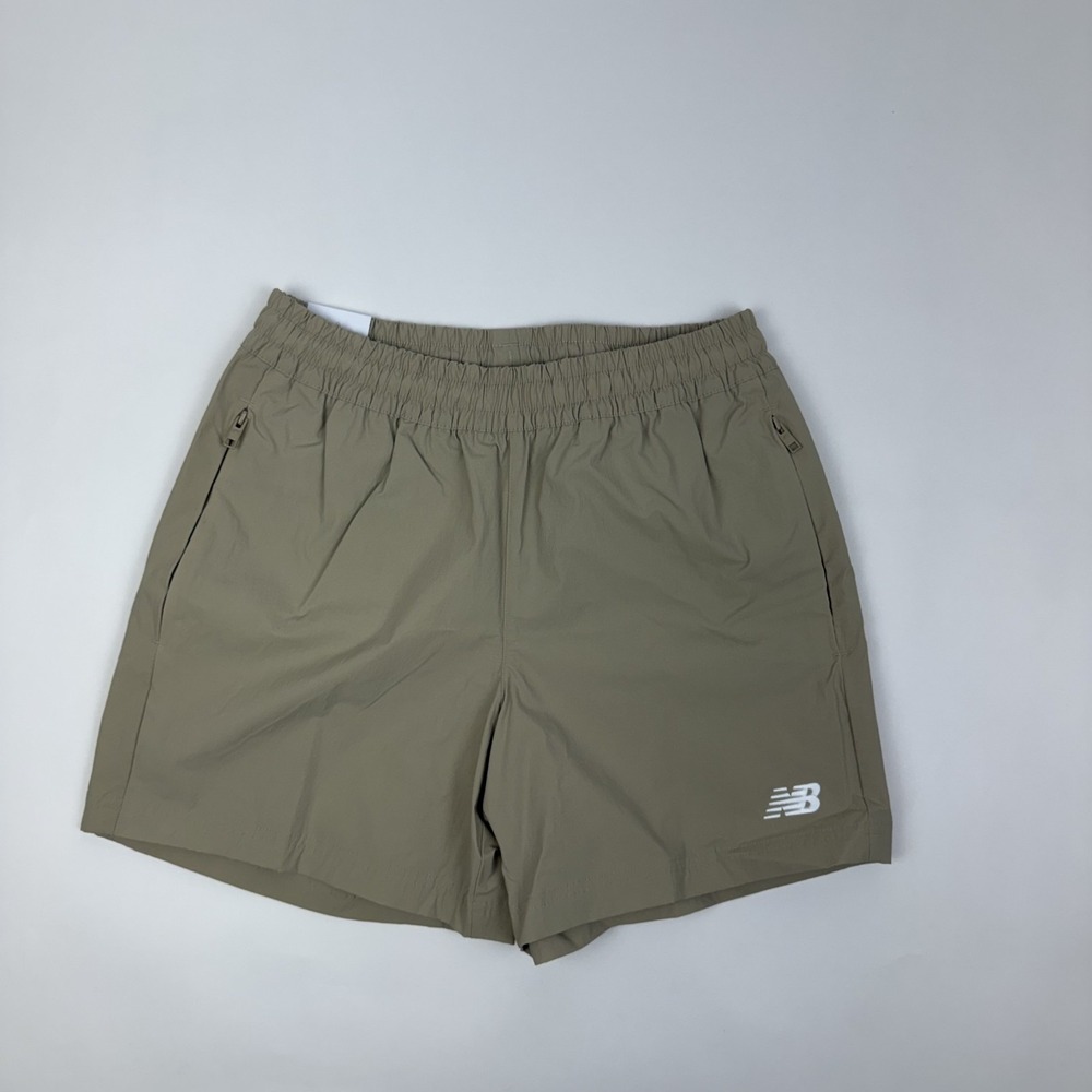 New Womens New Balance Athletics Stretch Woven 5" Beige Short Size Small NWT